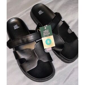 NEW Wild Fable Women's Black Faux‎ Leather Hayley Slide Sandals, Size 8